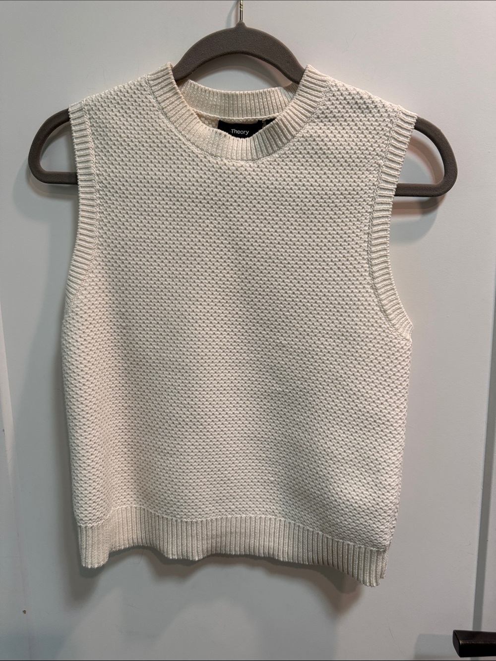 Theory Cream Textured Knit Sleeveless Sweater